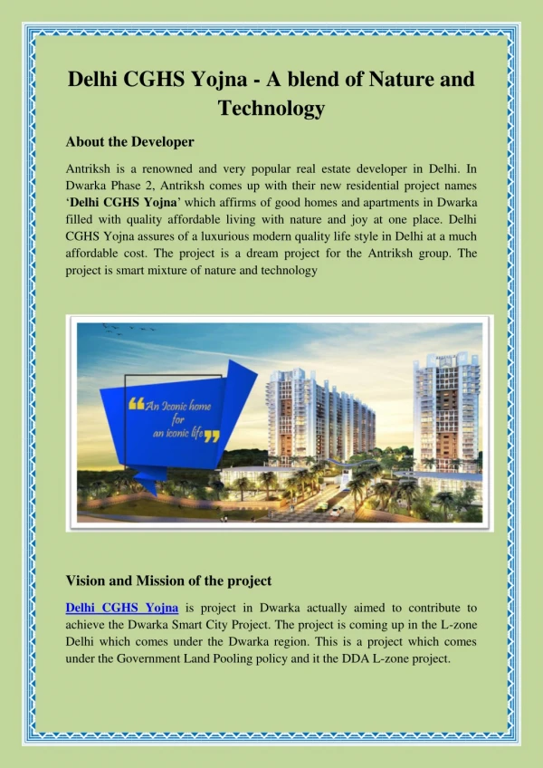 Delhi CGHS Yojna - A blend of Nature and Technology