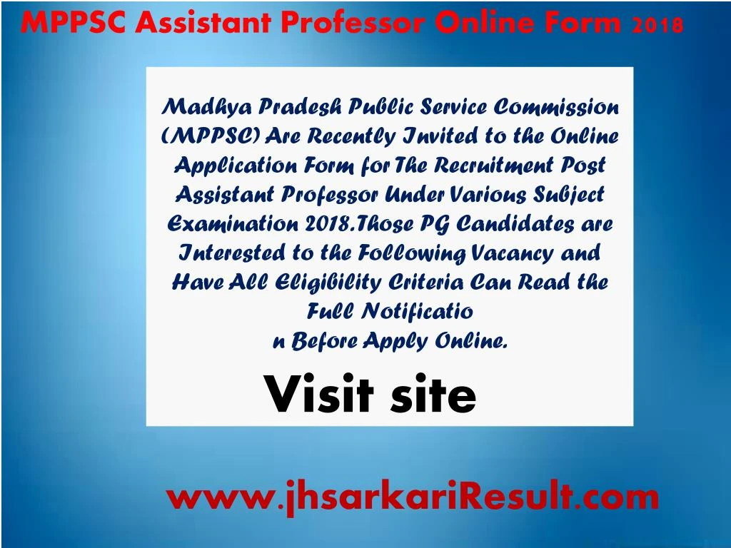 mppsc assistant professor online form 2018
