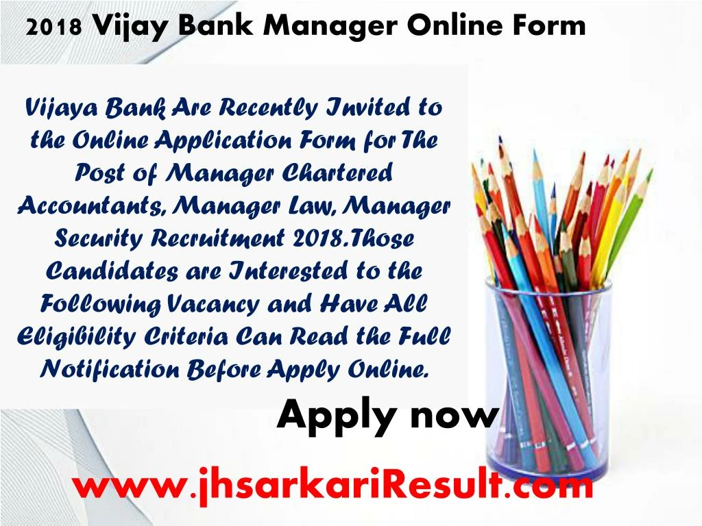 2018 vijay bank manager online form