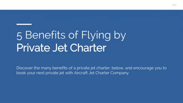 5 Benefits of Flying by Private Jet Charter