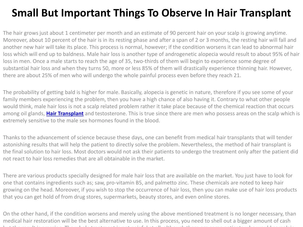 small but important things to observe in hair transplant