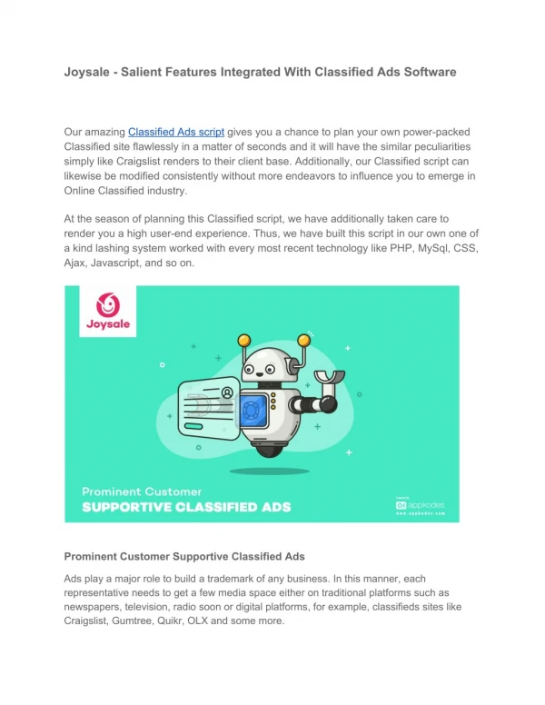 Joysale - Salient Features Integrated With Classified Ads Software