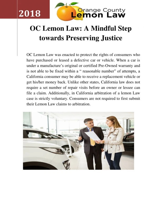 OC Lemon Law- A Mindful Step towards Preserving Justice