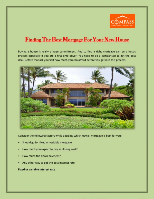 Finding The Best Mortgage For Your New House - Compass Hawaii
