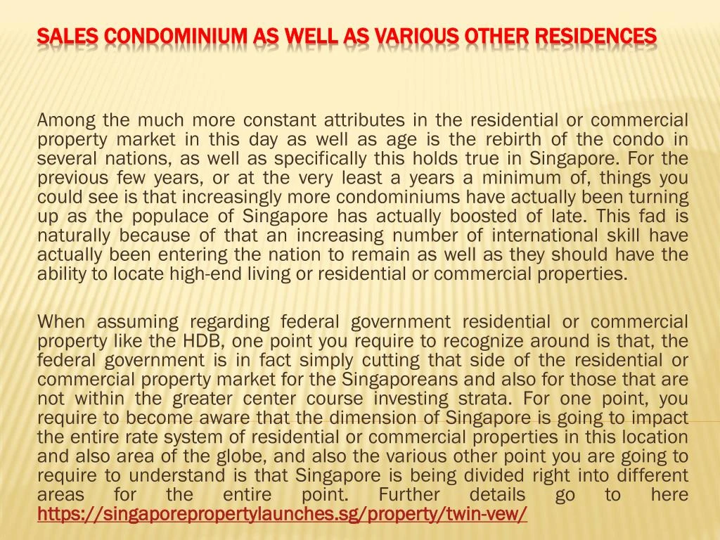 sales condominium as well as various other residences