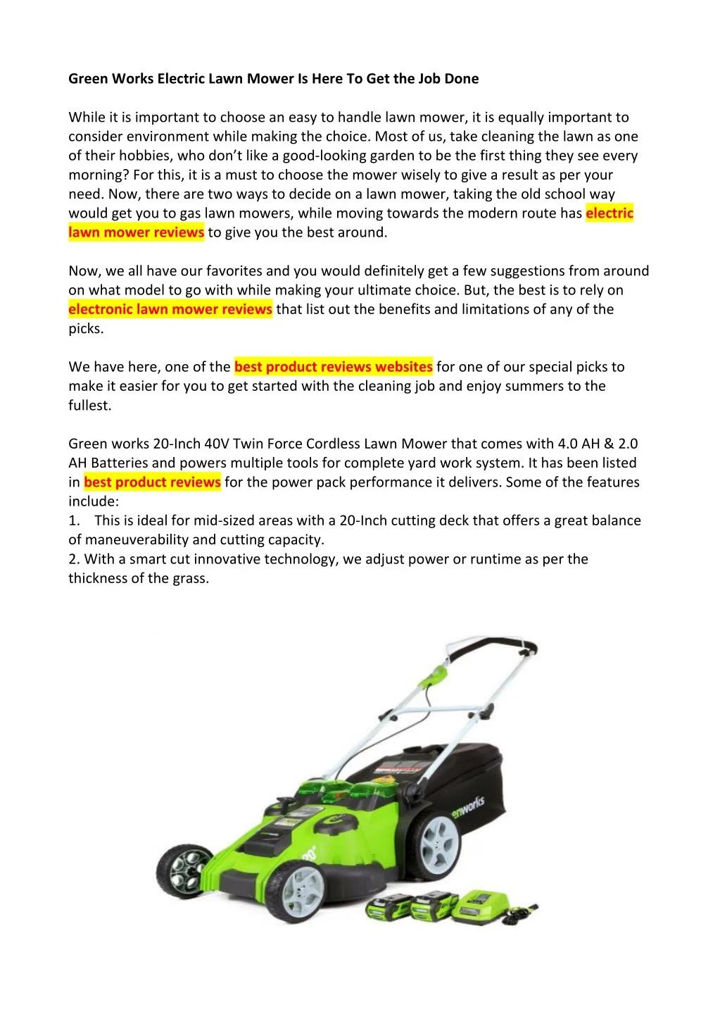 green works electric lawn mower is here