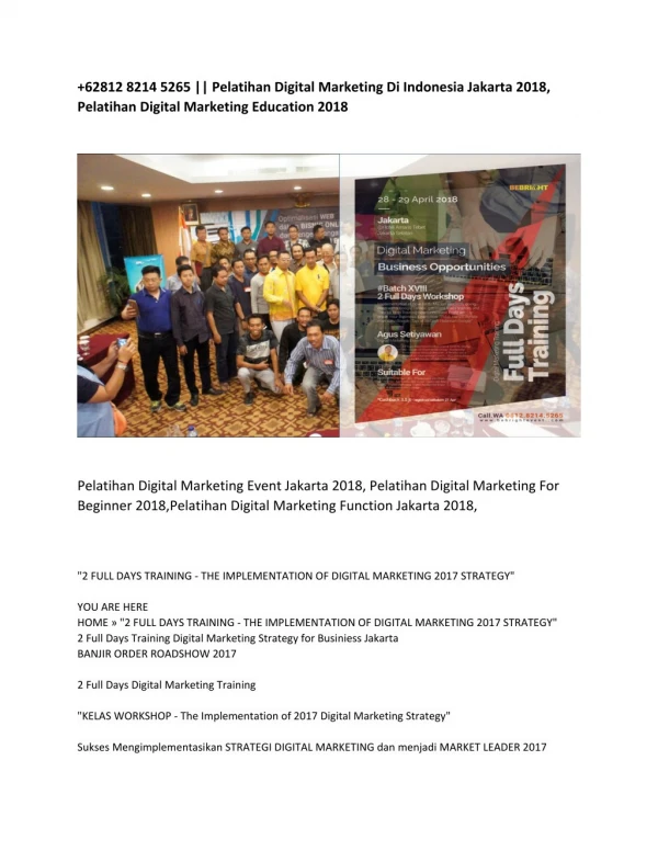 62812 8214 5265 || Pelatihan Digital Marketing Di Indonesia Jakarta 2018, Pelatihan Digital Marketing Education 2018