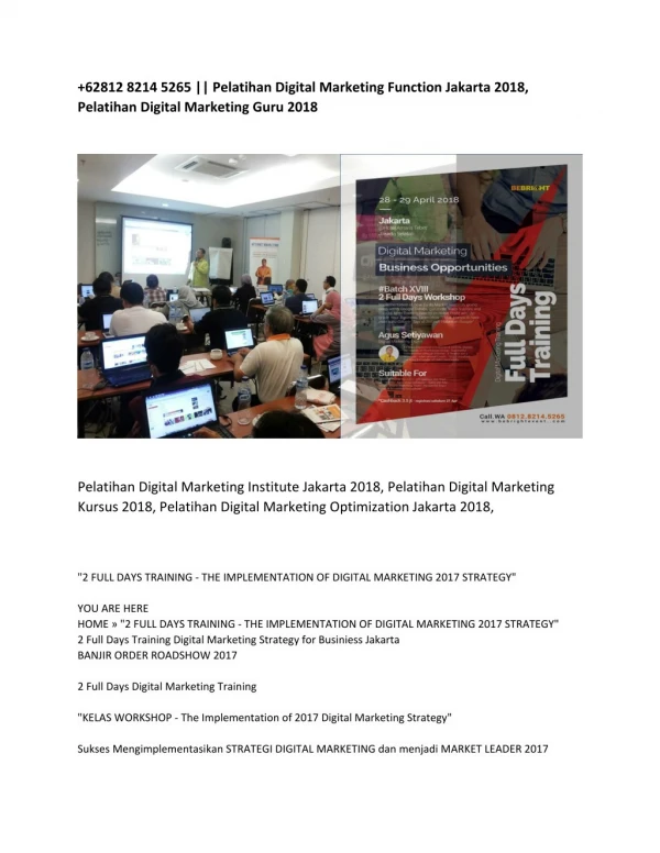 62812 8214 5265 || Pelatihan Digital Marketing Function Jakarta 2018, Pelatihan Digital Marketing Guru 2018