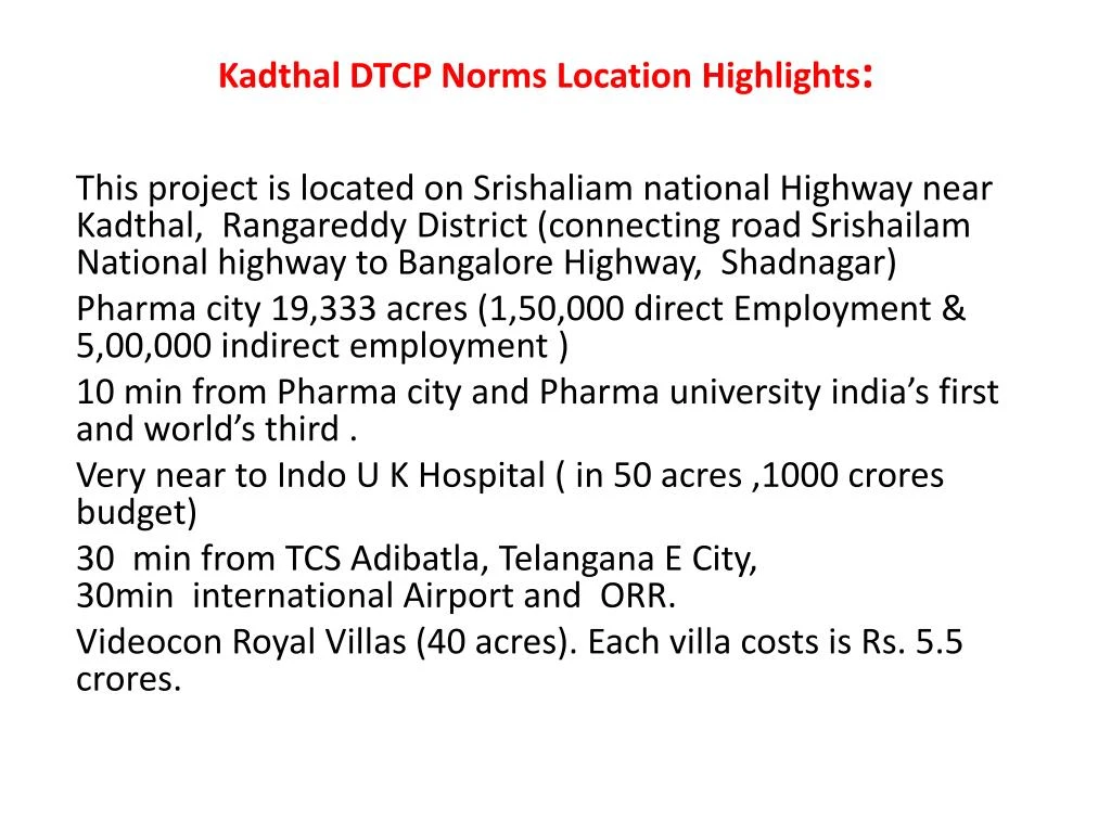 kadthal dtcp norms location highlights