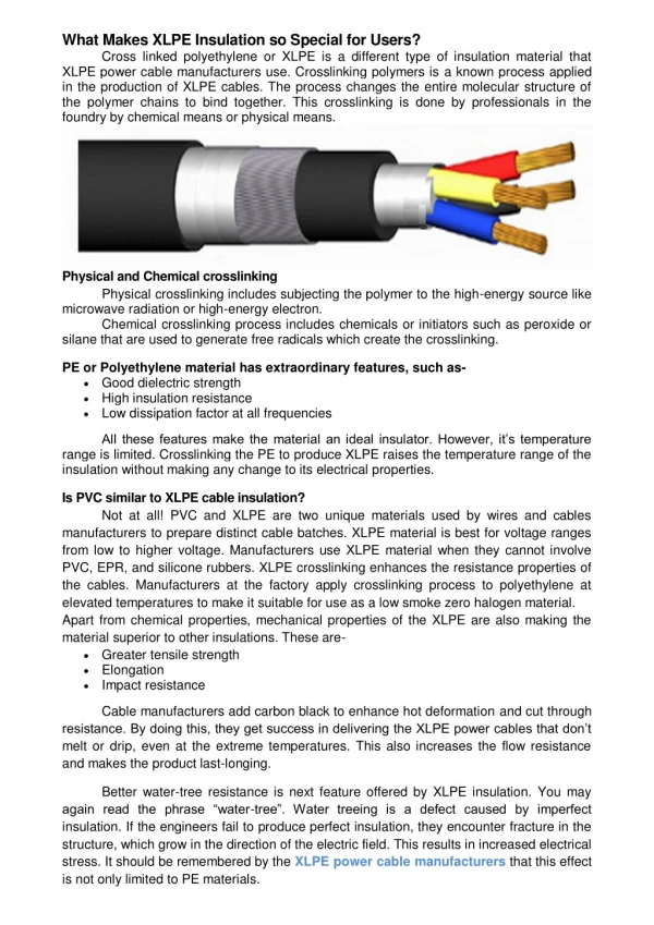 What Makes XLPE Insulation so Special for Users?