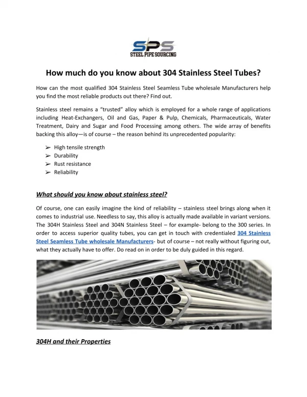 How much do you know about 304 Stainless Steel Tubes