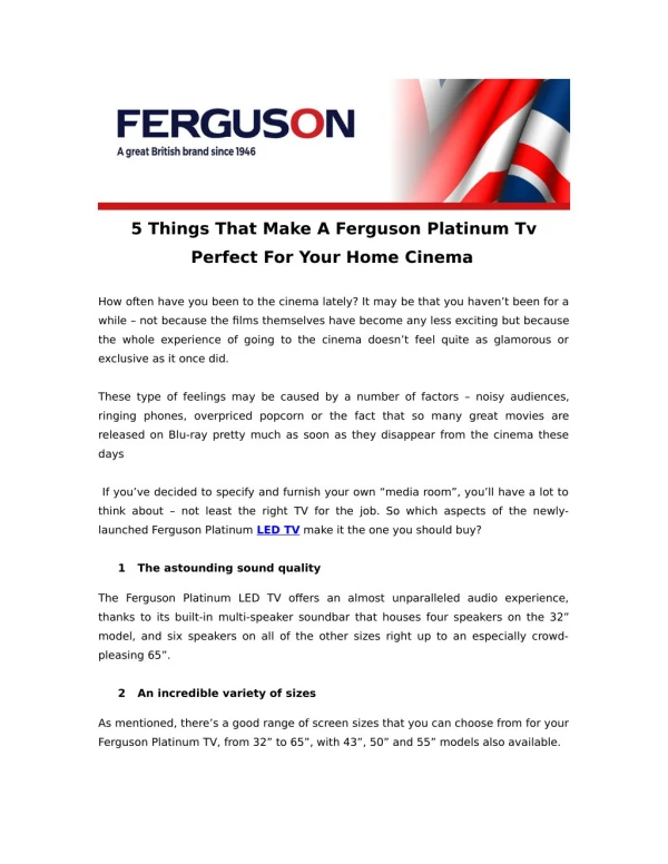 5 Things That Make A Ferguson Platinum Tv Perfect For Your Home Cinema