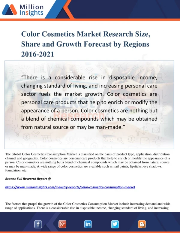 Color Cosmetics Market Research Size, Share and Growth Forecast by Regions 2016-2021