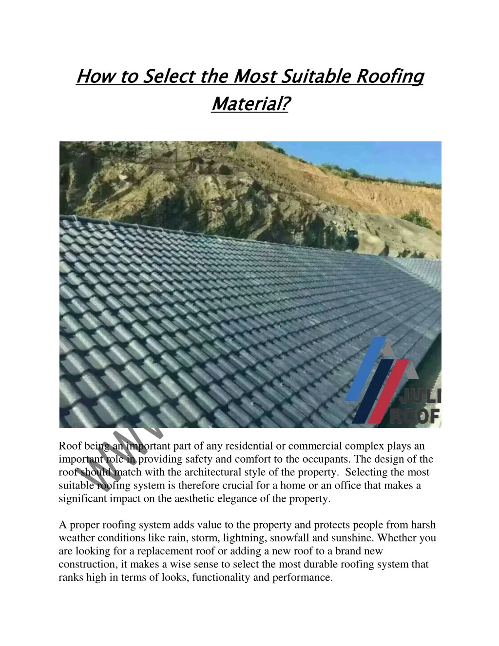how to select the most suitable roofing material