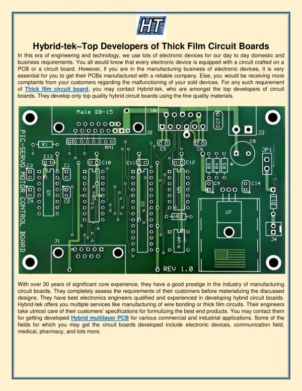 Hybrid-tek–Top Developers of Thick Film Circuit Boards