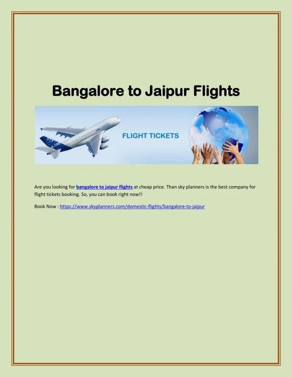 Bangalore to Jaipur Flights