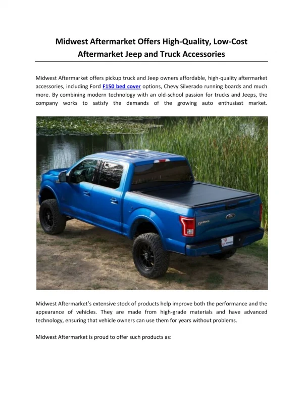 Midwest Aftermarket Offers High-Quality, Low-Cost Aftermarket Jeep and Truck Accessories