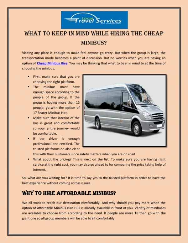 What to Keep in Mind While Hiring the Cheap Minibus?
