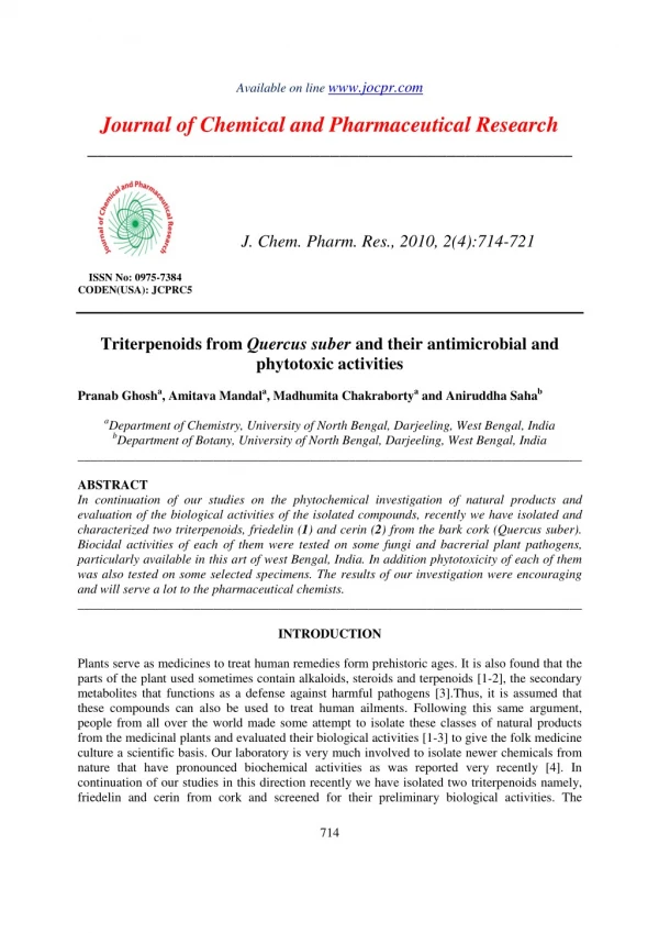 Triterpenoids from Quercus suber and their antimicrobial and phytotoxic activities