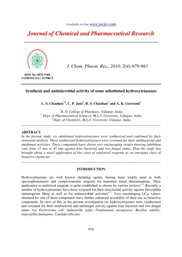 Synthesis and antimicrobial activity of some substituted hydroxytriazenes