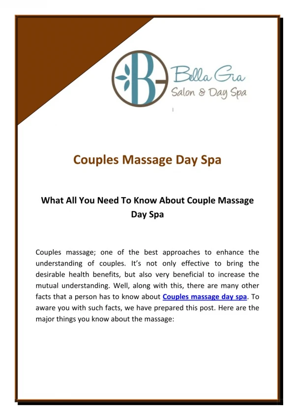 What All You Need To Know About Couple Massage Day Spa
