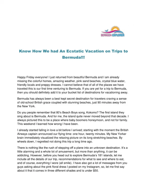 Know How We had An Ecstatic Vacation on Trips to Bermuda!!!