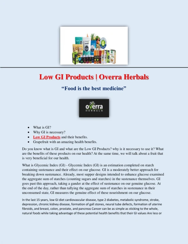 Low GI Products | Overra Herbals