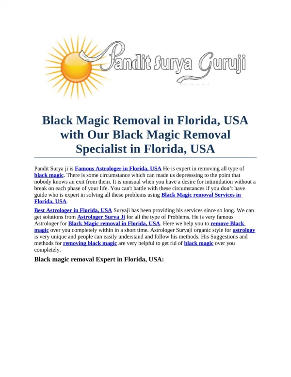 Best & Famous Black Magic Removal in Florida, USA