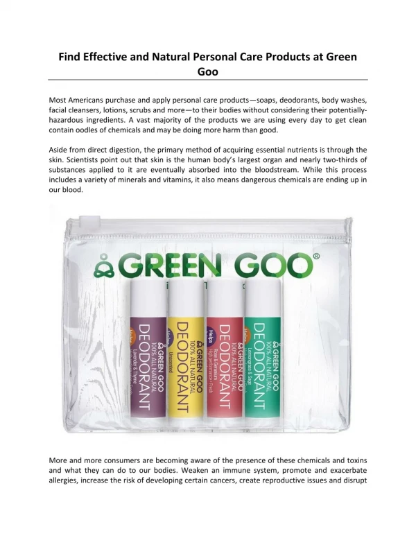 Find Effective and Natural Personal Care Products at Green Goo