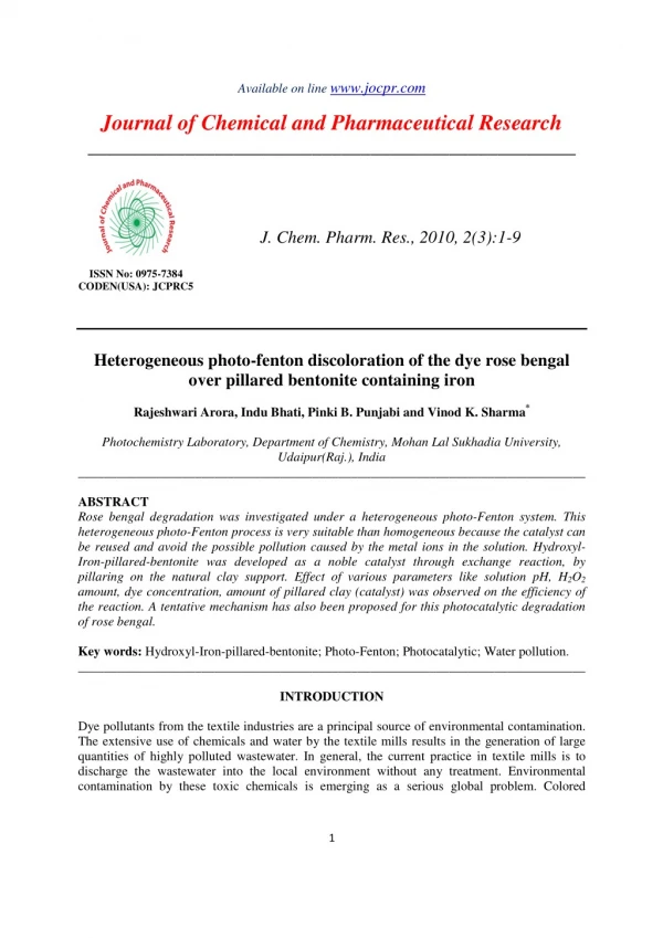 Heterogeneous photo-fenton discoloration of the dye rose bengal over pillared bentonite containing iron