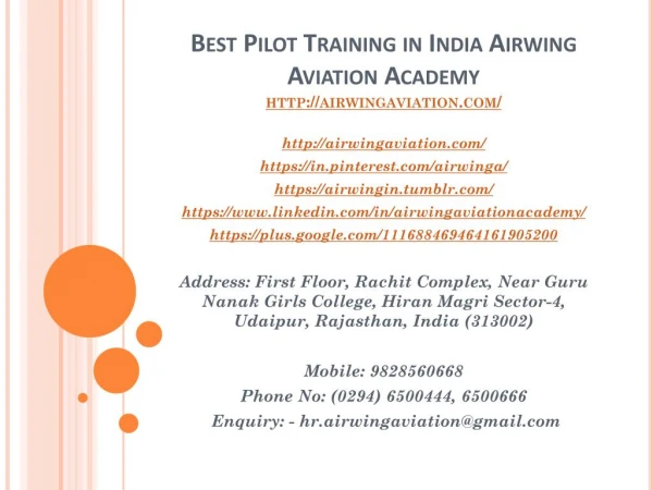 Best Pilot Training in India Airwing Aviation Academy