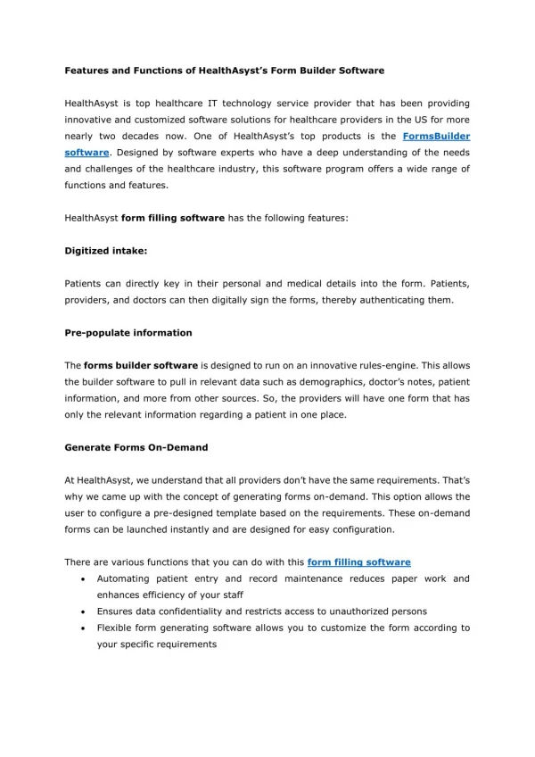Features and Functions of HealthAsystâ€™s Form Builder Software