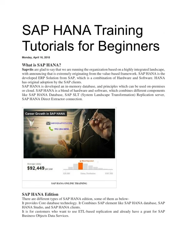 SAP HANA Online Tutorial PDF