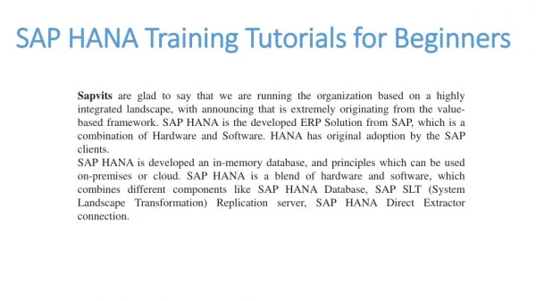 SAP HANA Learning Material PPT
