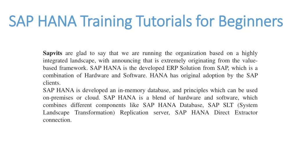 sap hana training tutorials for beginners