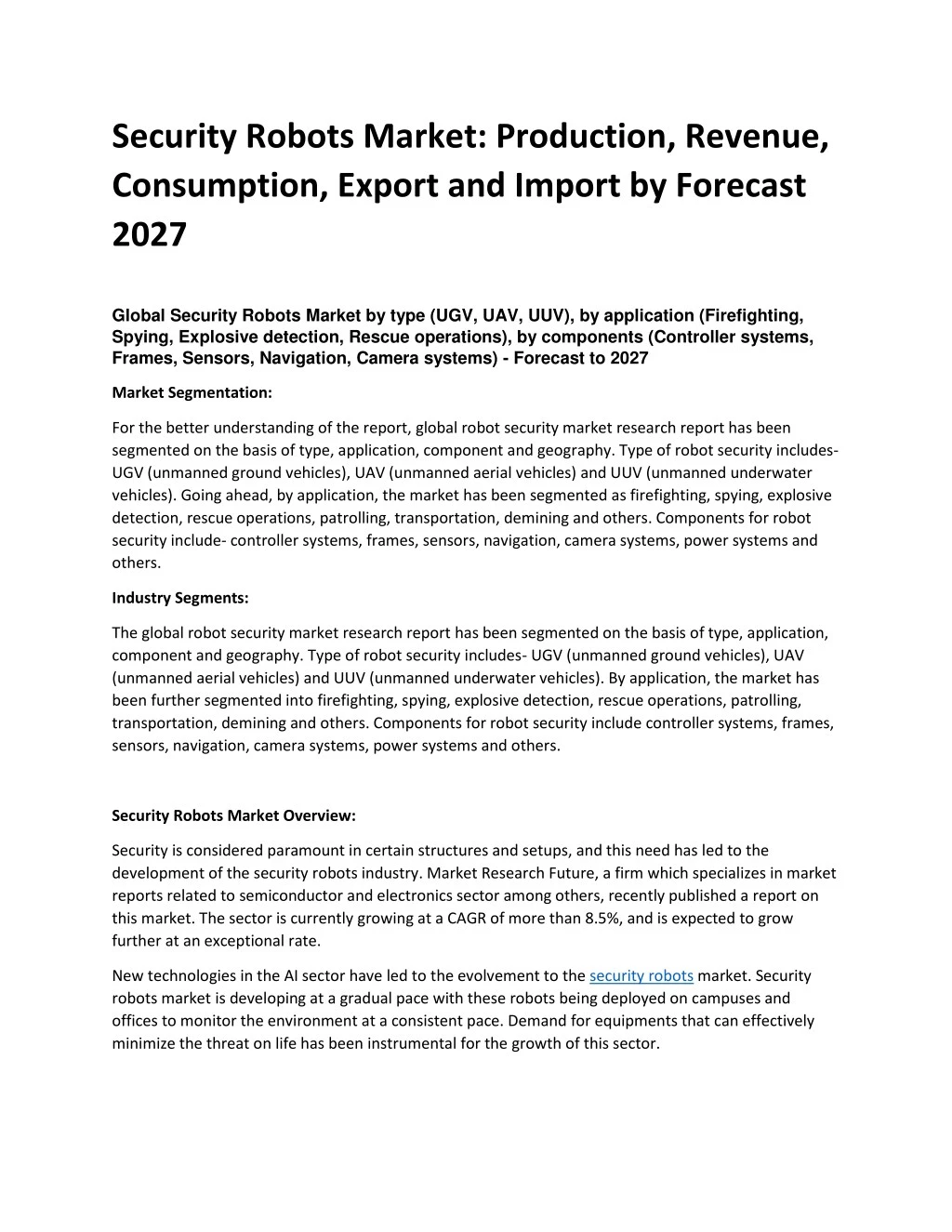 security robots market production revenue