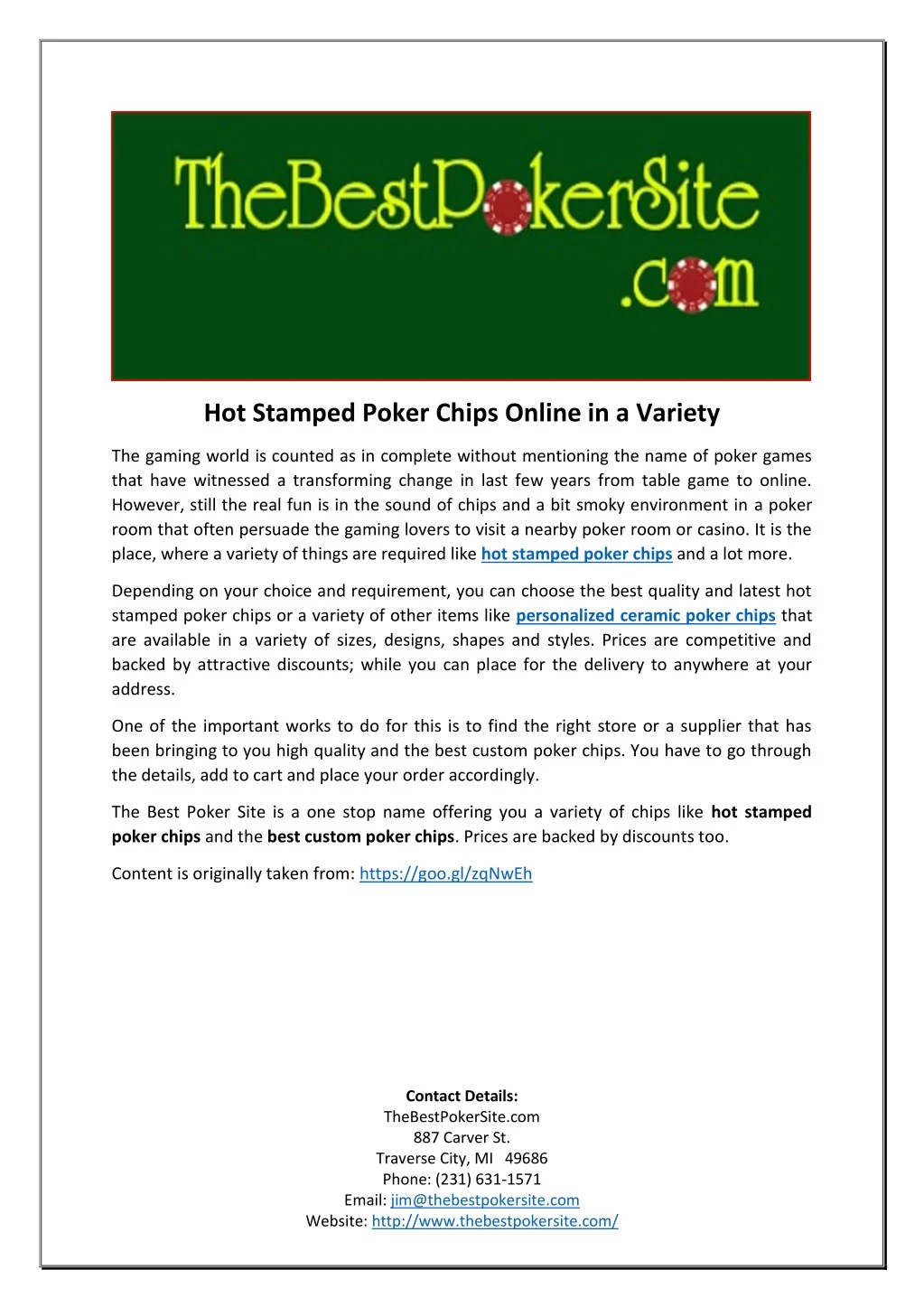 hot stamped poker chips online in a variety