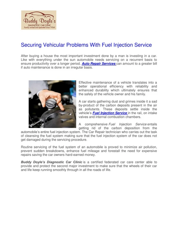 Securing Vehicular Problems With Fuel Injection Service