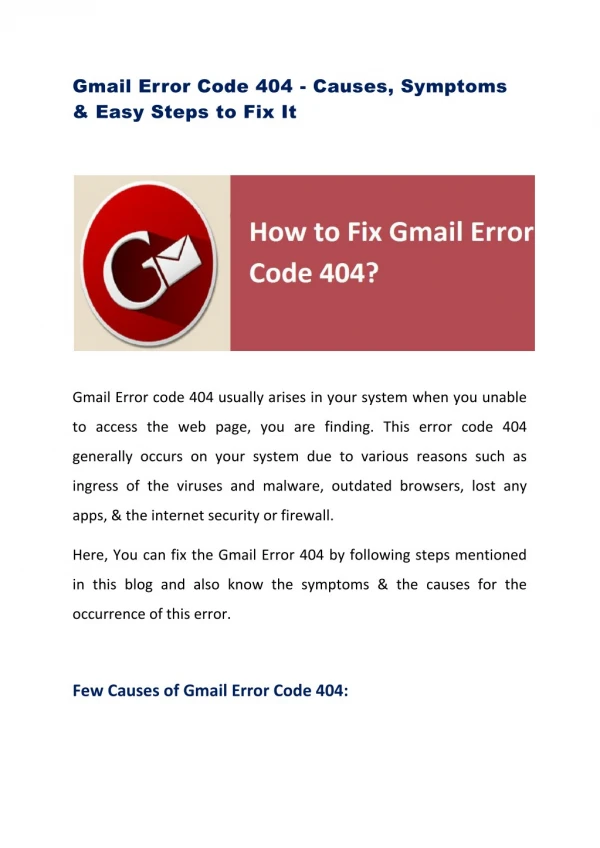 Gmail Error code 404- Causes, Symptoms & Steps to fix it