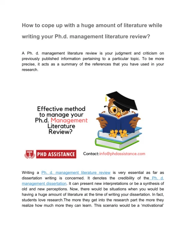 Effective Method to manage your PhD Management Literature Review
