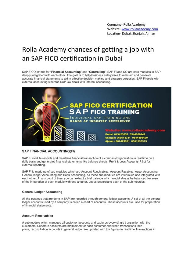 Rolla Academy chances of getting a job with an SAP FICO certification in Dubai