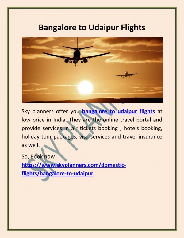 Bangalore to Udaipur Flights