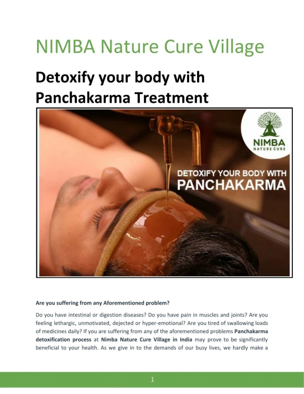 Detoxify your body with Panchakarma Treatment