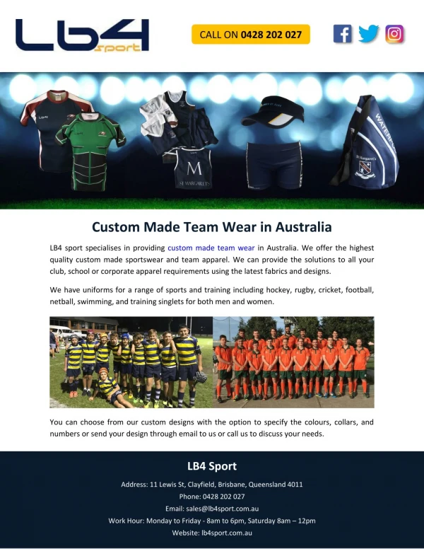 Custom Made Team Wear in Australia