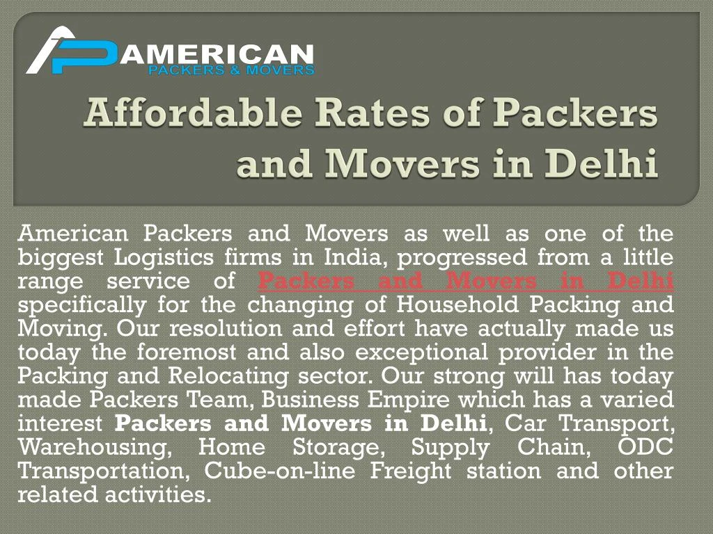 affordable rates of packers and movers in delhi