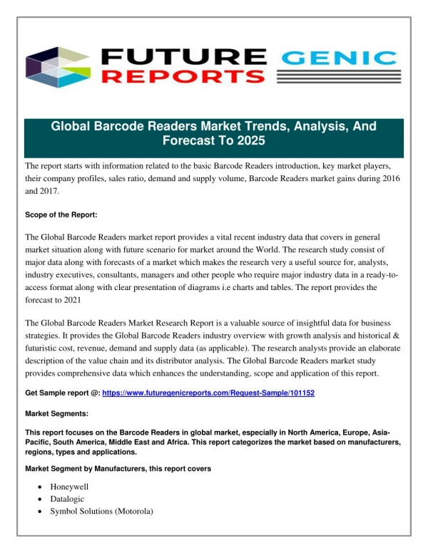 Barcode Readers Market 2018 | Latest Global Industry Trends and Forecast Analysis to 2023