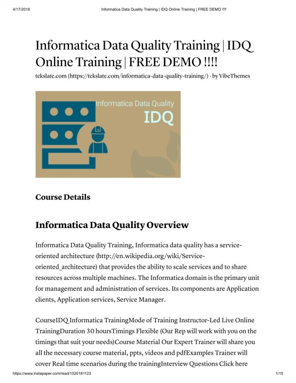 IDQ Training WIth Live Projects And Course Certification
