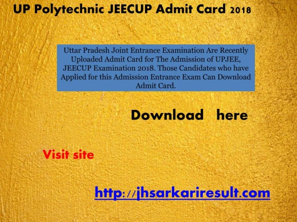 UP Polytechnic JEECUP Admit Card 2018
