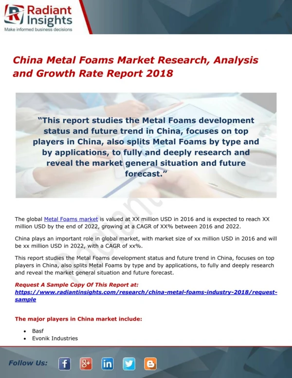 China Metal Foams Market Research, Analysis and Growth Rate Report 2018