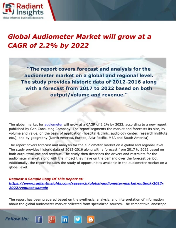 Global Audiometer Market will grow at a CAGR of 2.2% by 2022